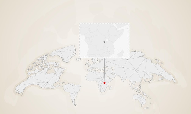 Карта бурунди с соседними странами закреплена на карте мира