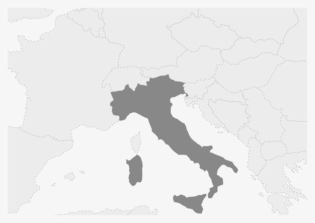 強調表示されたイタリア マップとヨーロッパの地図