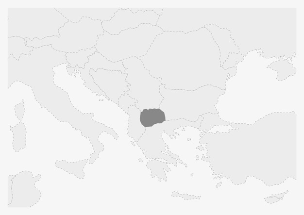 강조 표시된 마케도니아 지도와 유럽의 지도