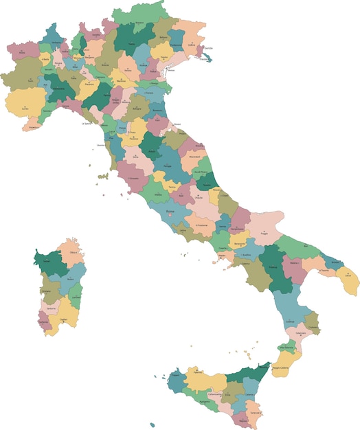 ベクトル イタリアの地図、20地域