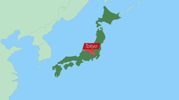 ベクトル 国の首都のピンを持つ日本地図