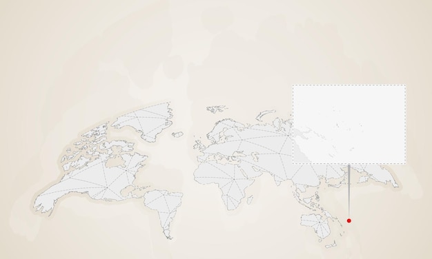 世界地図にピン留めされた近隣諸国とキリバスの地図