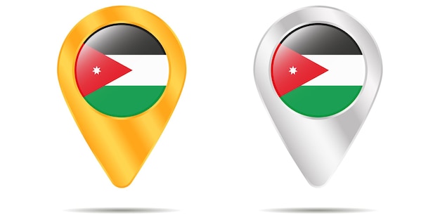 ヨルダンの国旗が付いた待ち針の地図。白い背景に。ベクトルイラスト