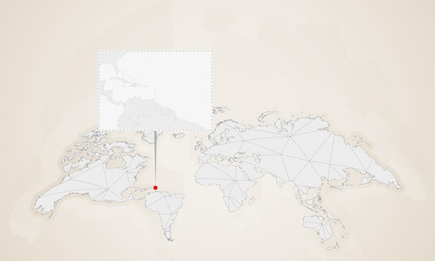 벡터 세계 지도에 고정된 이웃 국가와 세인트 루시아의 지도