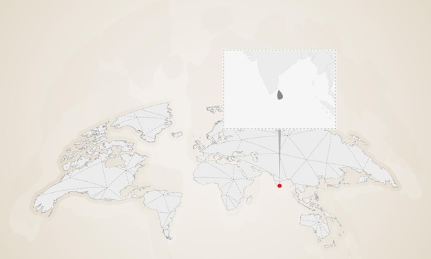 벡터 세계 지도에 고정된 이웃 국가와 스리랑카의 지도