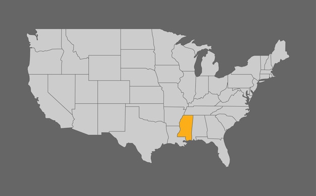 ミシシッピ州のハイライトと米国の地図