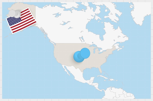 Вектор Карта сша с закрепленной синей булавкой
