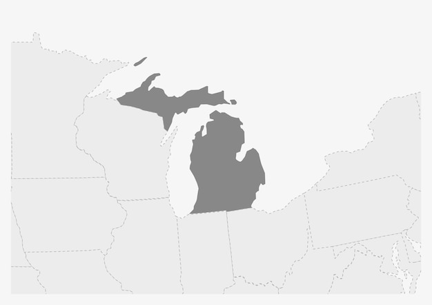강조 표시된 미시간 주 지도가 있는 미국 지도
