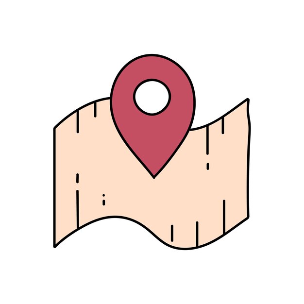 map pin on paper hand drawn color vector illustration