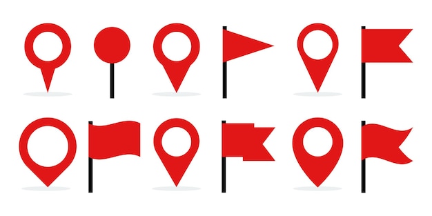 Map Pin and waving flags vector icons Collection map markers