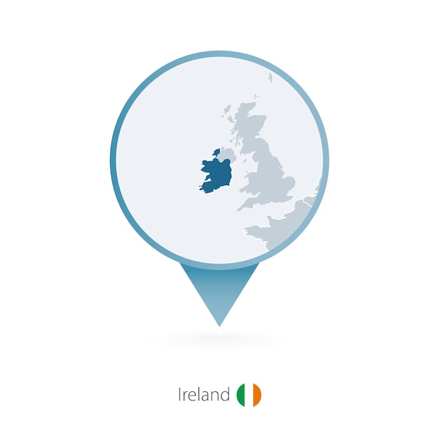 アイルランドと近隣諸国の詳細な地図が付いた地図ピン