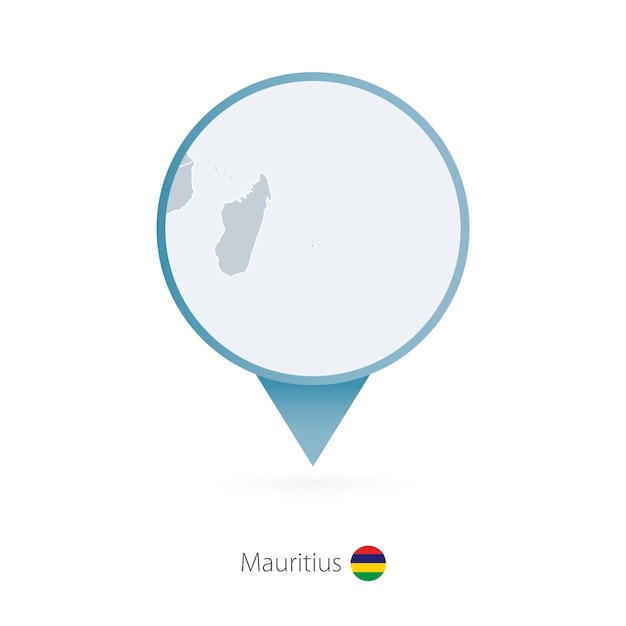 Map pin with detailed map of Mauritius and neighboring countries