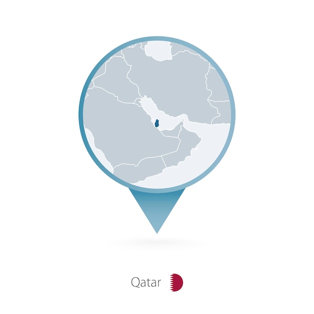 Map pin with detailed map of Qatar and neighboring countries