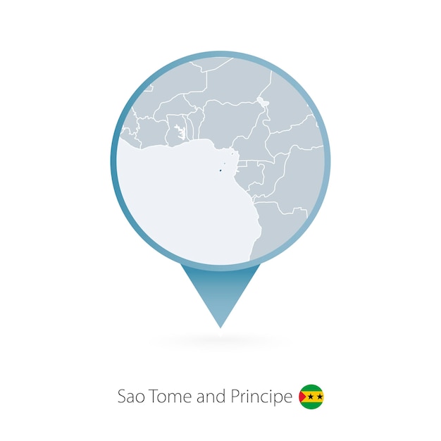 Map pin with detailed map of Sao Tome and Principe and neighboring countries