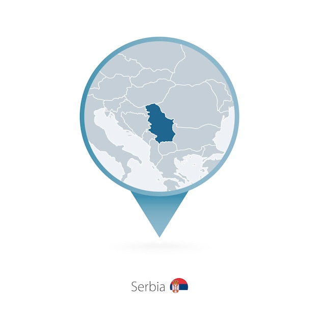 Map pin with detailed map of Serbia and neighboring countries