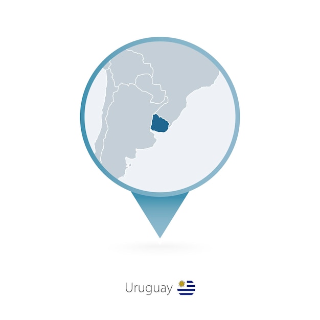 Map pin with detailed map of Uruguay and neighboring countries