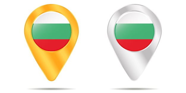 Map of pins with flag of Bulgaria. On a white background. Vector illustration