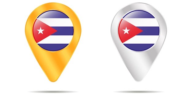 Map of pins with flag of Cuba. On a white background. Vector illustration