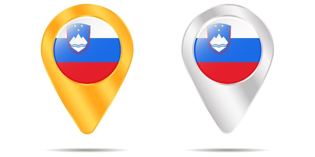 Map of pins with flag of Slovenia. On a white background. Vector illustration