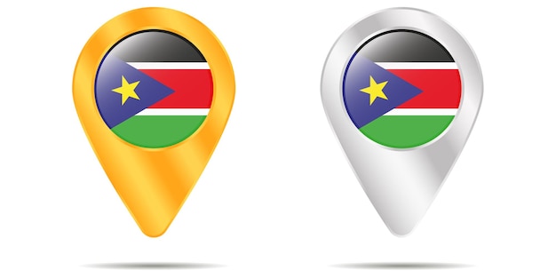 Map of pins with flag of south sudan. on a white background. vector illustration