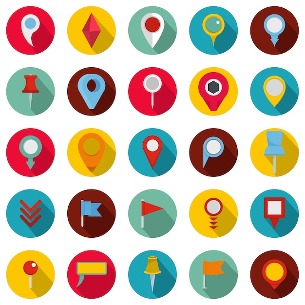 Map pointer icons set, flat style