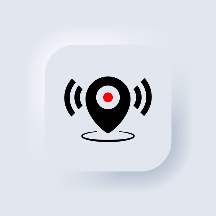 Vector map pointer. location icon. map pointer notification icon. looking for signal. neumorphic ui ux white user interface web button. neumorphism. vector eps 10.