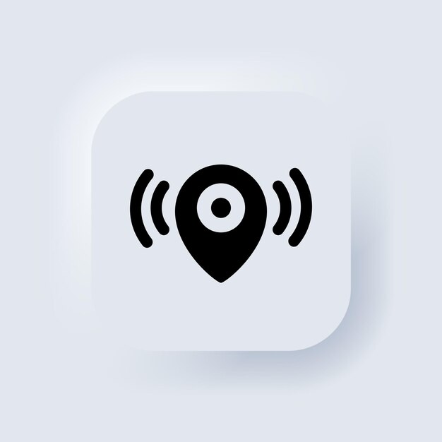マップポインタ。場所アイコン。マップポインタ通知アイコン。信号を探しています。 Neumorphic UIUXの白いユーザーインターフェイスのWebボタン。ニューモルフィズム。ベクターEPS10。