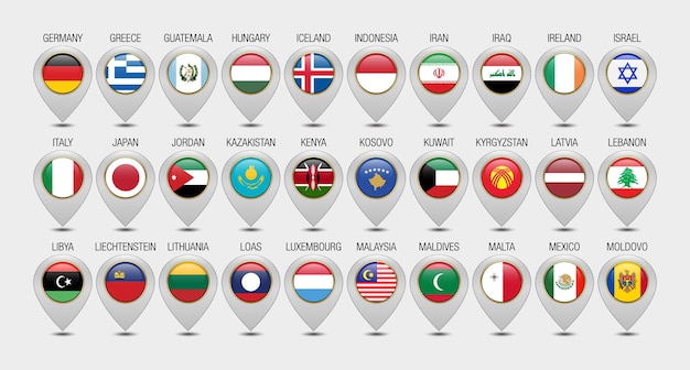 Map Pointer or Marker With Flags Design Template