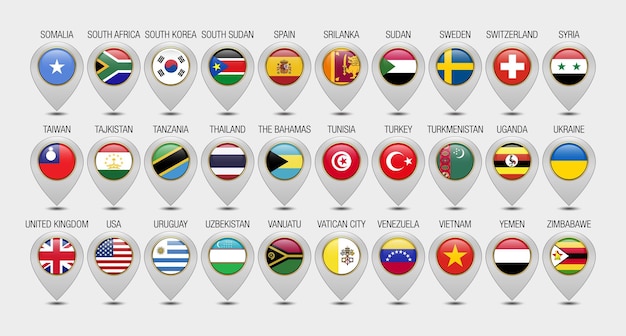 Vector map pointer or marker with flags design template