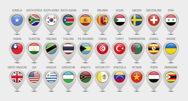 Map Pointer or Marker With Flags Design Template