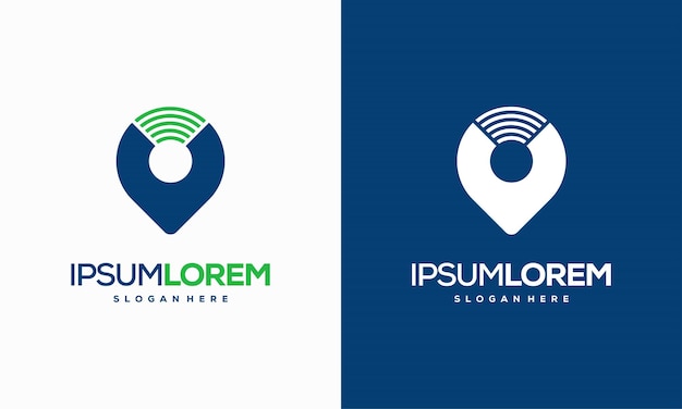 Map pointer and wifi logo combination. gps locator and signal symbol vector, signal point logo