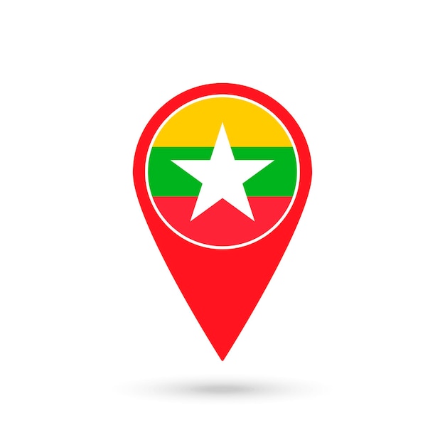 Contry 미얀마 미얀마 국기 벡터 일러스트와 함께 지도 포인터