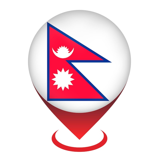 ネパールネパールの旗を含む地図ポインターベクトル図