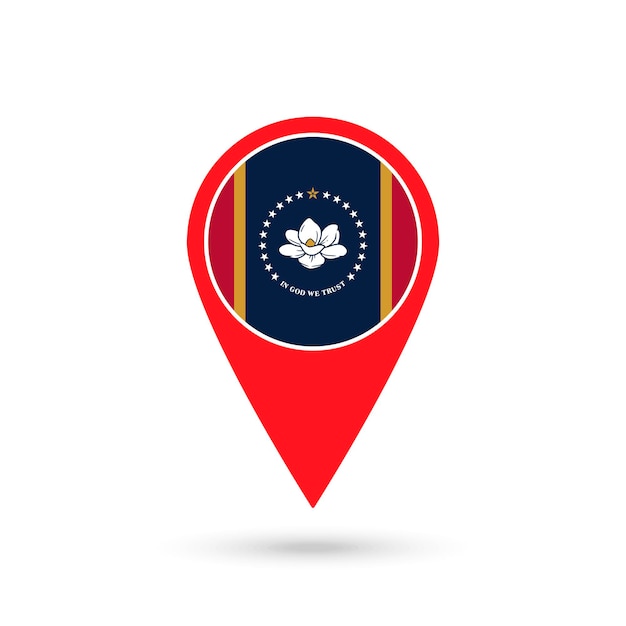 Map pointer with flag of Mississippi Vector illustration