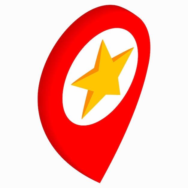 Map pointer with star icon in isometric 3d style on a white background