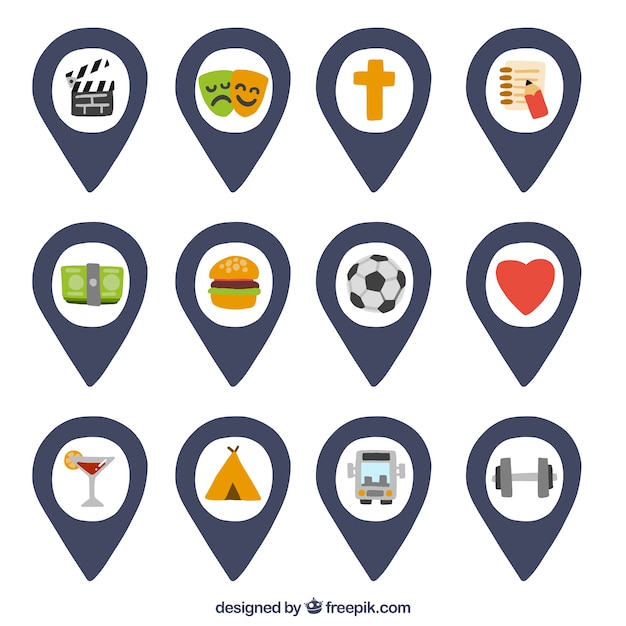 Vector map pointers with a variety of icons