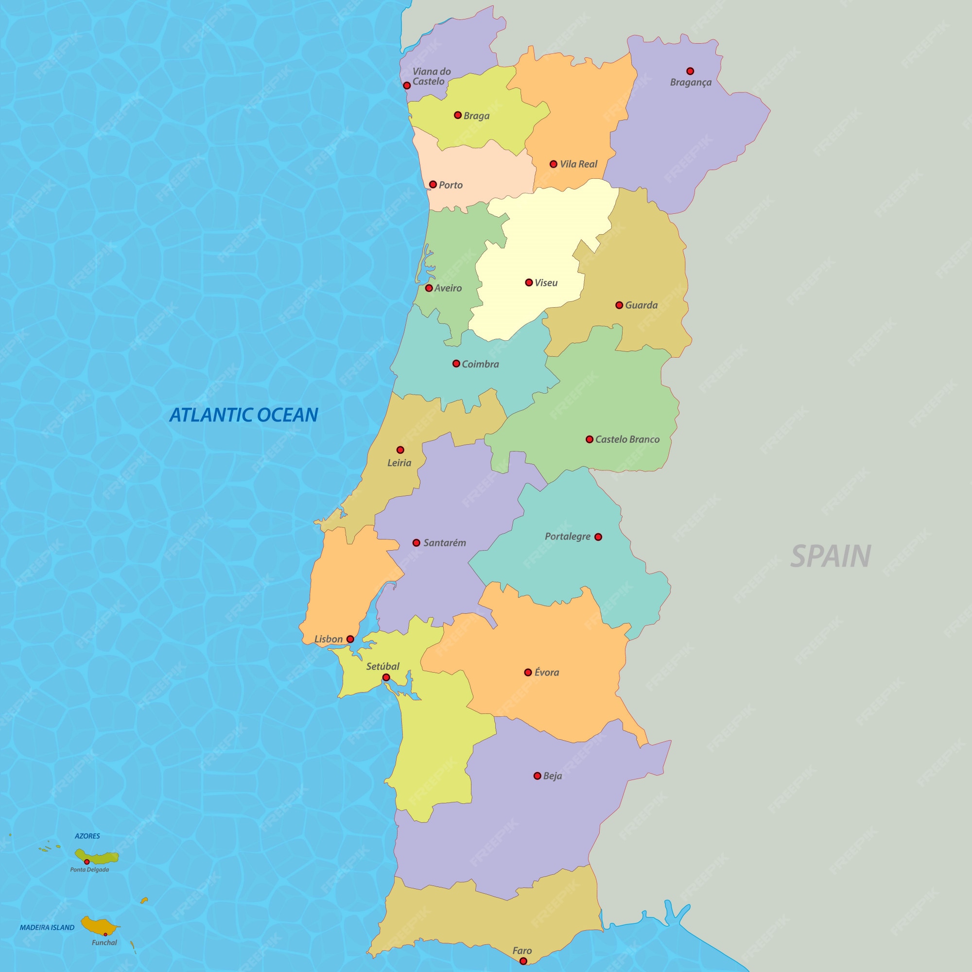 Premium Vector  Detailed political vector map of portugal