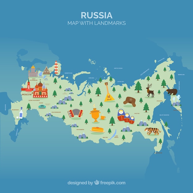 Map of russia with landmarks