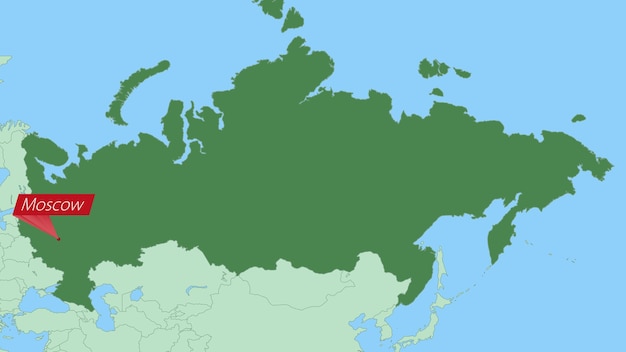 Map of Russia with pin of country capital