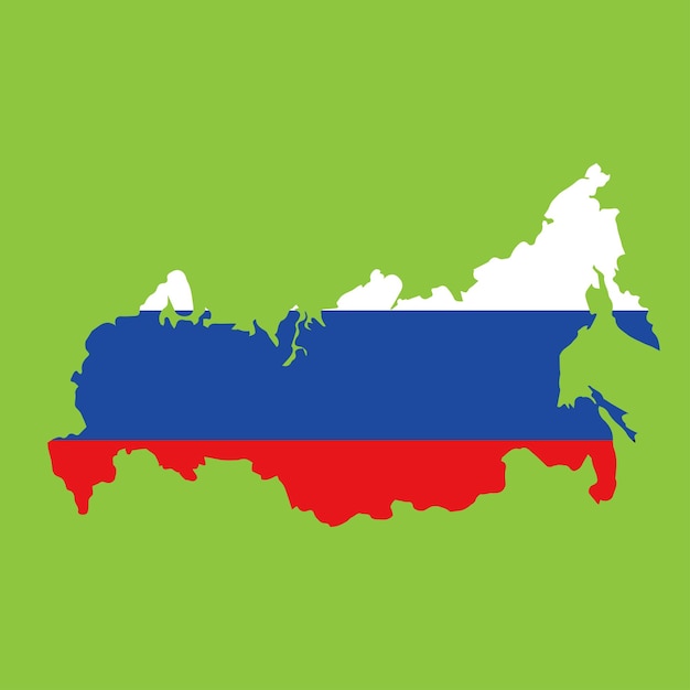 Vector a map of russia with the russian flag on it.