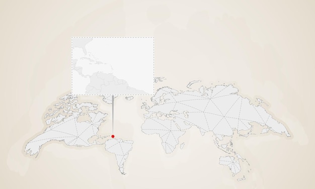 Map of Saint Kitts and Nevis with neighbor countries pinned on world map