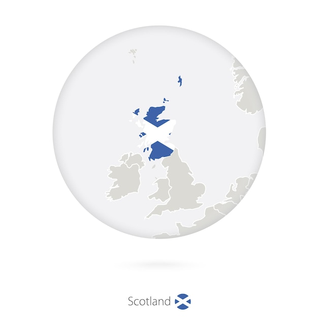 Map of Scotland and national flag in a circle Scotland map contour with flag Vector Illustration