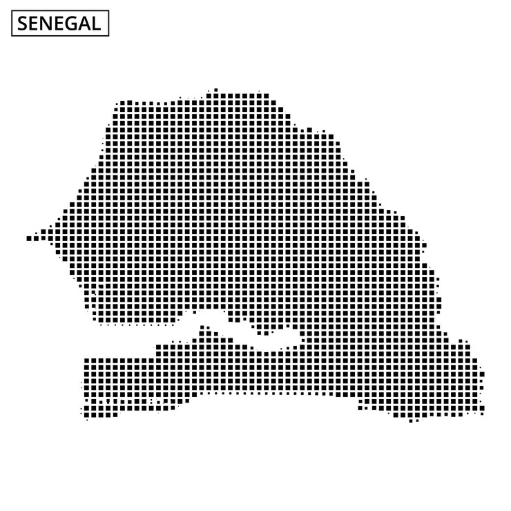 वेक्टर map of senegal with a dotted pattern highlighting geographical features