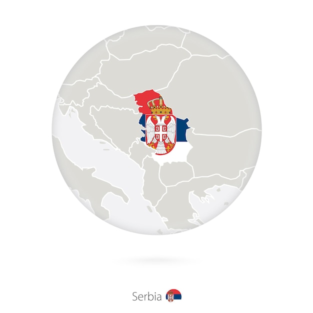 Map of Serbia and national flag in a circle Serbia map contour with flag Vector Illustration