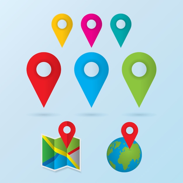 Vector map and set icon template pin