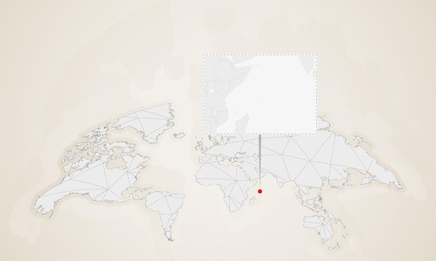 Map of Seychelles with neighbor countries pinned on world map