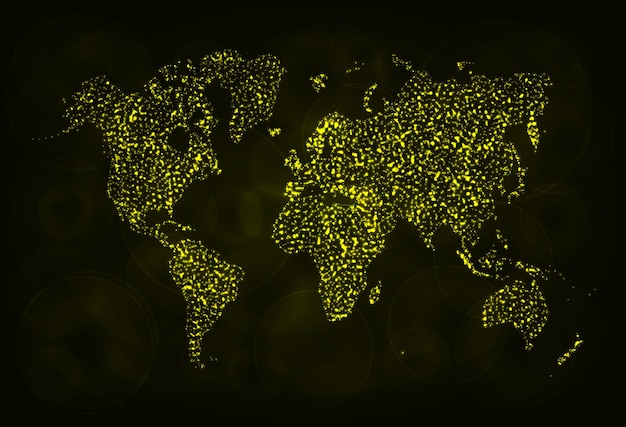 Map silhouette of lights on dark background