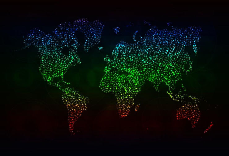 Vector map silhouette of lights on dark background