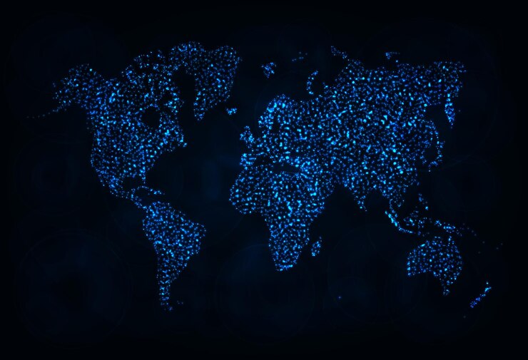 Vector map silhouette of lights on dark background