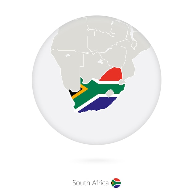 Map of South Africa and national flag in a circle South Africa map contour with flag Vector Illustration